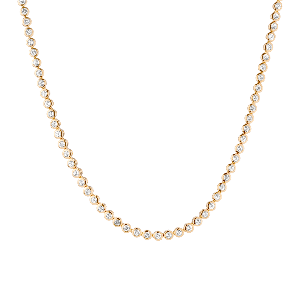 Diamond Bezel Tennis Necklace in Yellow Rose or White Gold