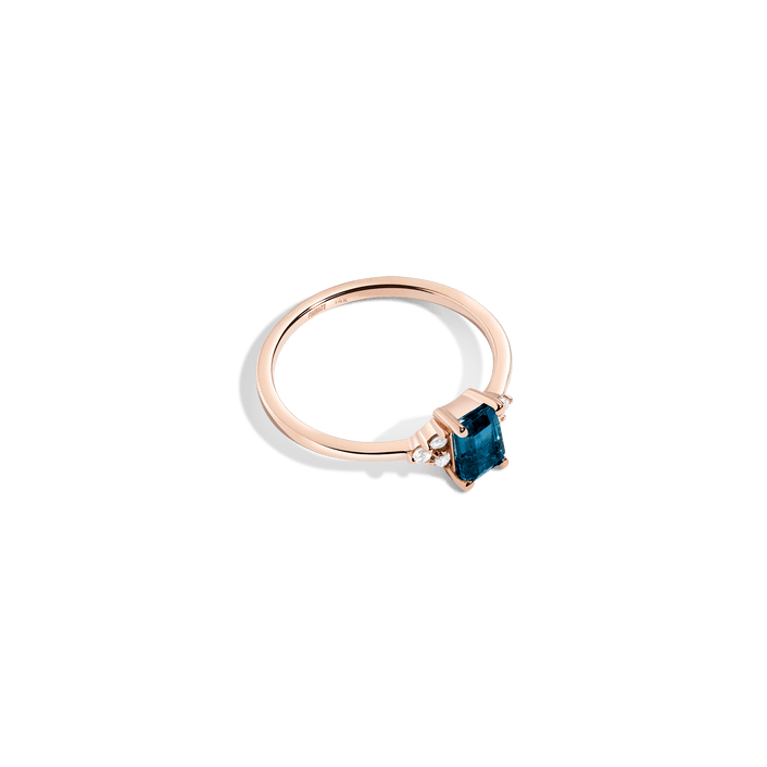 Vintage Emerald Cut Ring Vermeil 14K 18K Rose Gold London Blue Topaz