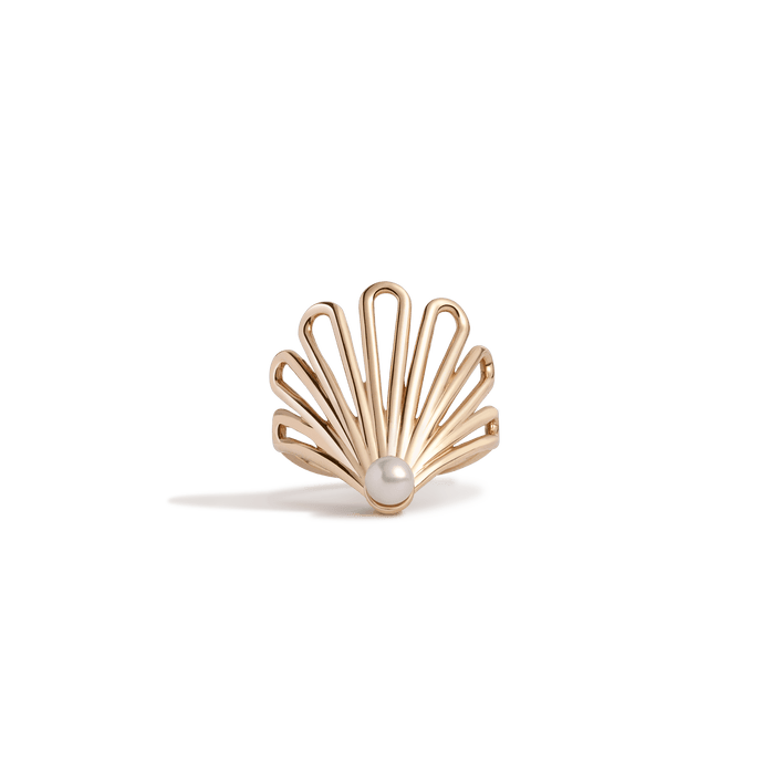 Deco Fan Pearl Ring Yellow Gold Vermeil 14K 18K First