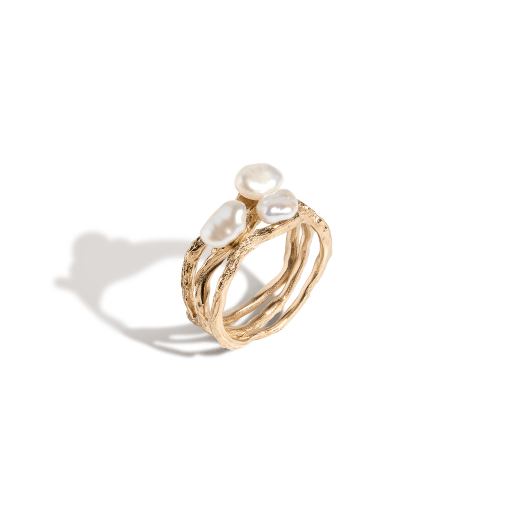 Venus Organic Pearl Tri Gold Ring in Yellow, Rose or White Gold