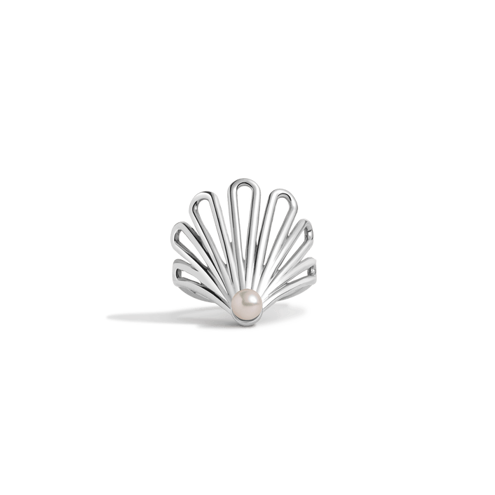 Deco Fan Pearl Ring White Gold Vermeil 14K 18K First