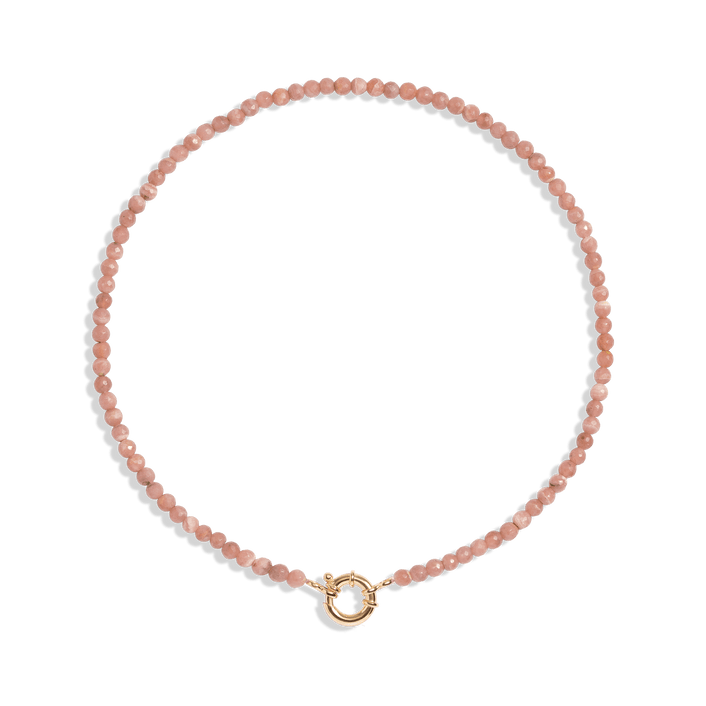 Aura Beaded Necklace Vermeil 14k Yellow Gold Rose Gold White Gold Pink Rhodochrosite 16.5in 18in