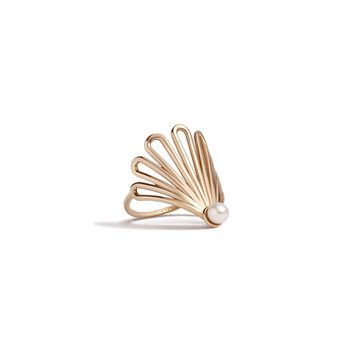 Deco Fan Pearl Ring Yellow Gold Vermeil 14K 18K