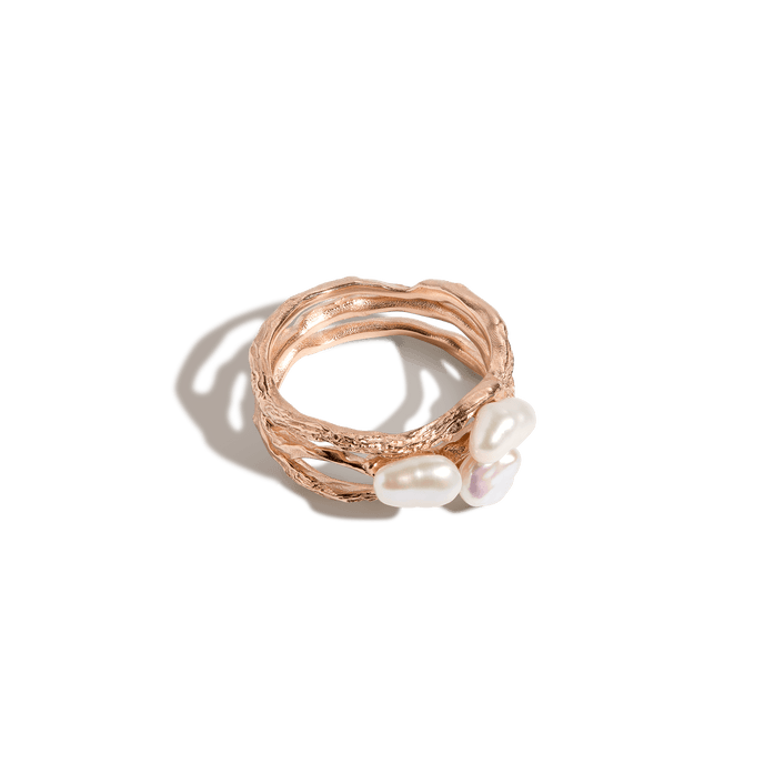 Venus Organic Pearl Tri Gold Ring Vermeil Rose Gold