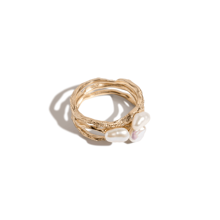 Venus Organic Pearl Tri Gold Ring Vermeil Yellow Gold