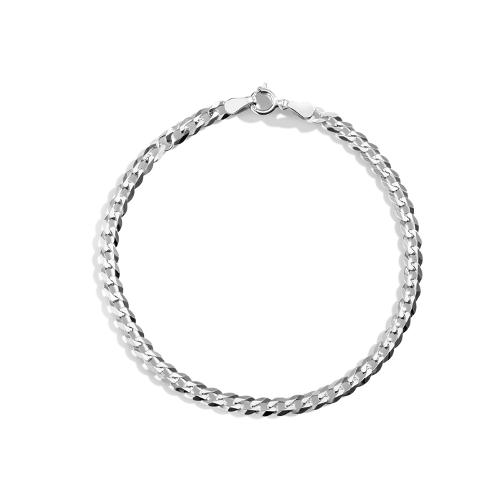 Large Curb Chain Bracelet Vermeil 14K White Gold