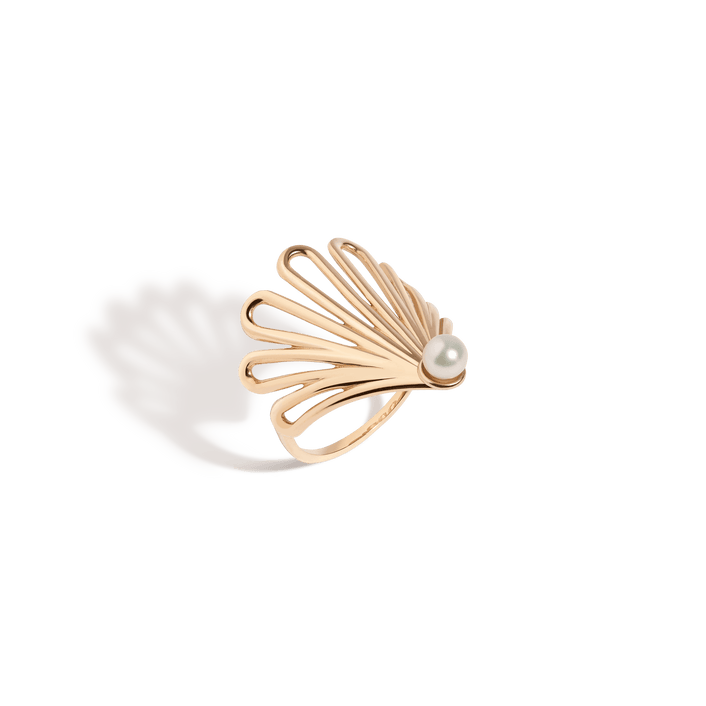 Deco Fan Pearl Ring Yellow Gold Vermeil 14K 18K