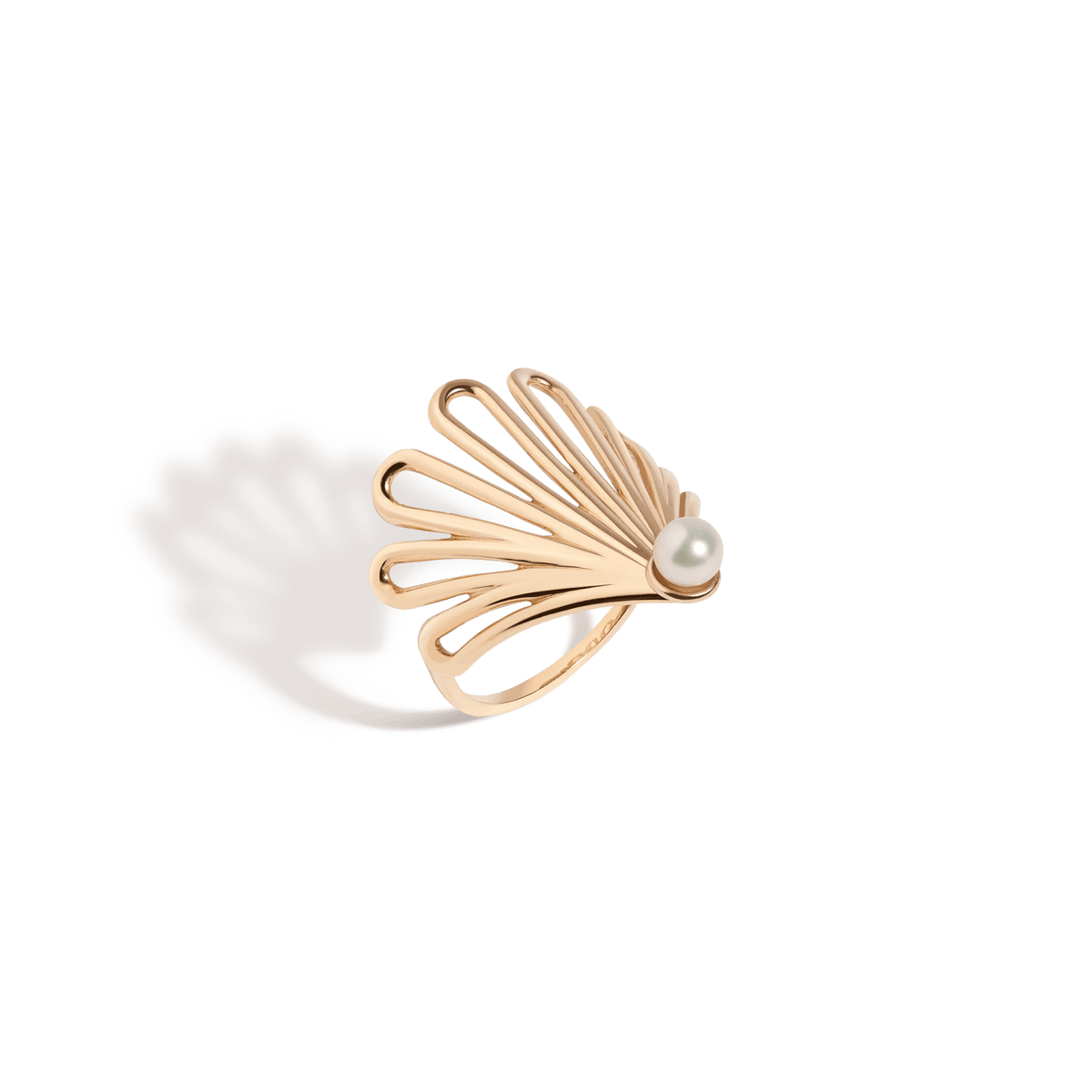 Deco Fan Pearl Ring Yellow Gold Vermeil 14K 18K