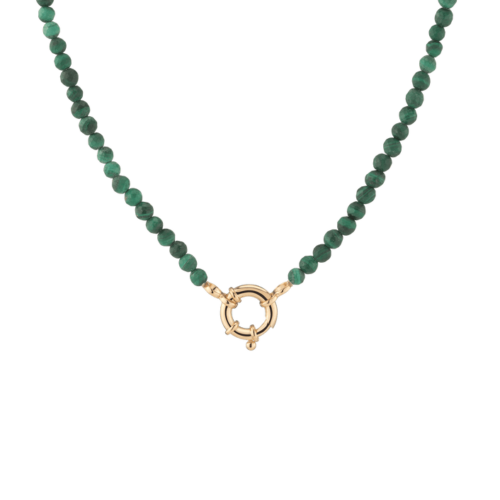 Aura Beaded Necklace Vermeil 14k Yellow Gold Rose Gold White Gold Green Malachite 16.5in 18in First