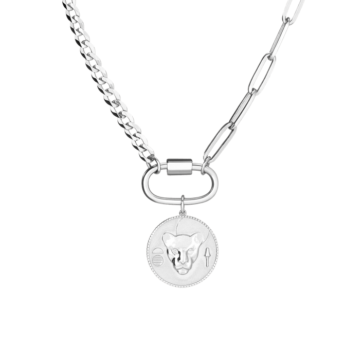 AURATE X KERRY: Lioness Pendant Necklace Vermeil White Gold First