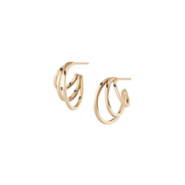 Deco Triple Gold Hoop Earrings in Yellow, Rose or White Gold