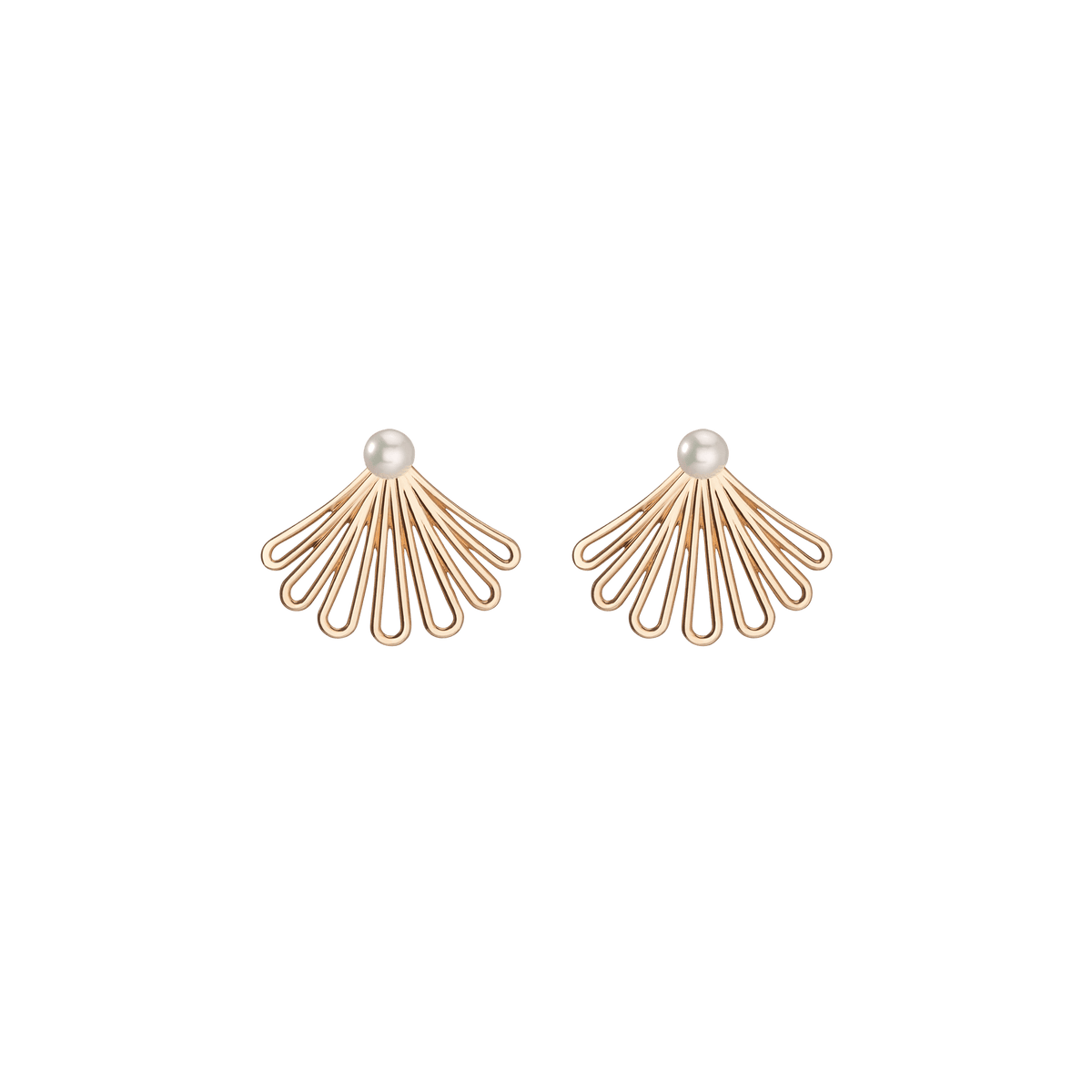 Deco Fan Pearl Earrings in Yellow, Rose or White Gold