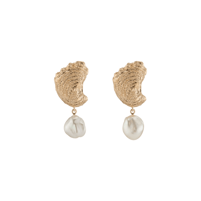 AURATE X KERRY: Venus Organic Pearl Gold Earring Large