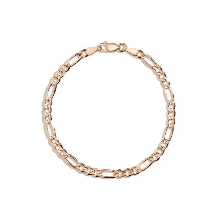 Large Gold Figaro Chain Bracelet Vermeil 14K Rose Gold