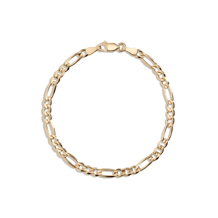 Large Gold Figaro Chain Bracelet Vermeil 14K Yellow Gold