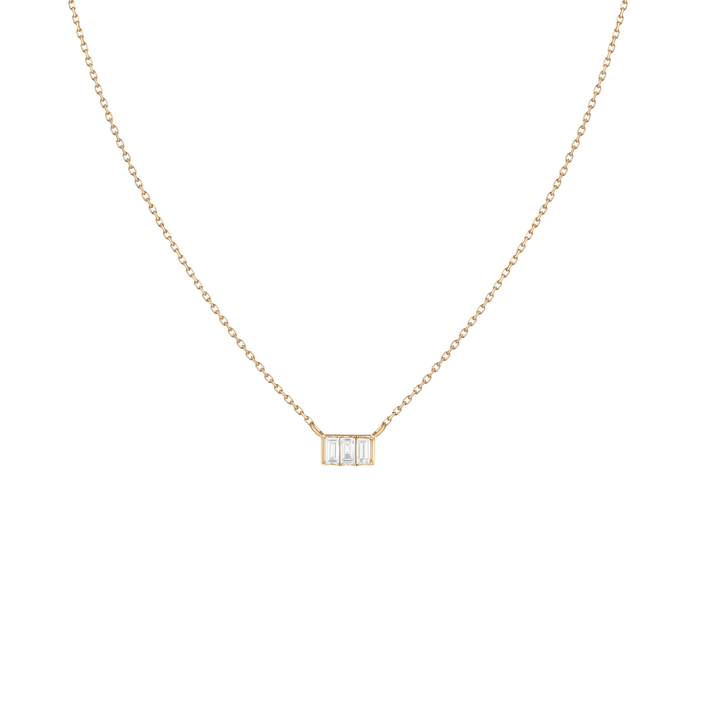 Triple Baguette Diamond Necklace Yellow Gold 14K 18K First