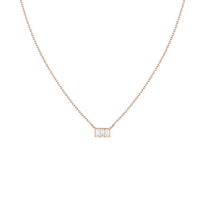 Triple Baguette Diamond Necklace Rose Gold 14K 18K First