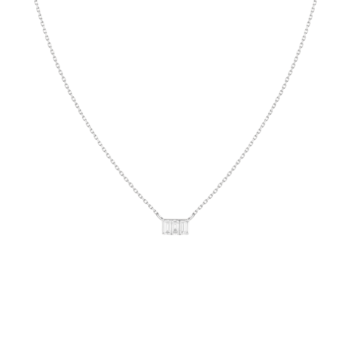 Triple Baguette Diamond Necklace White Gold 14K 18K First