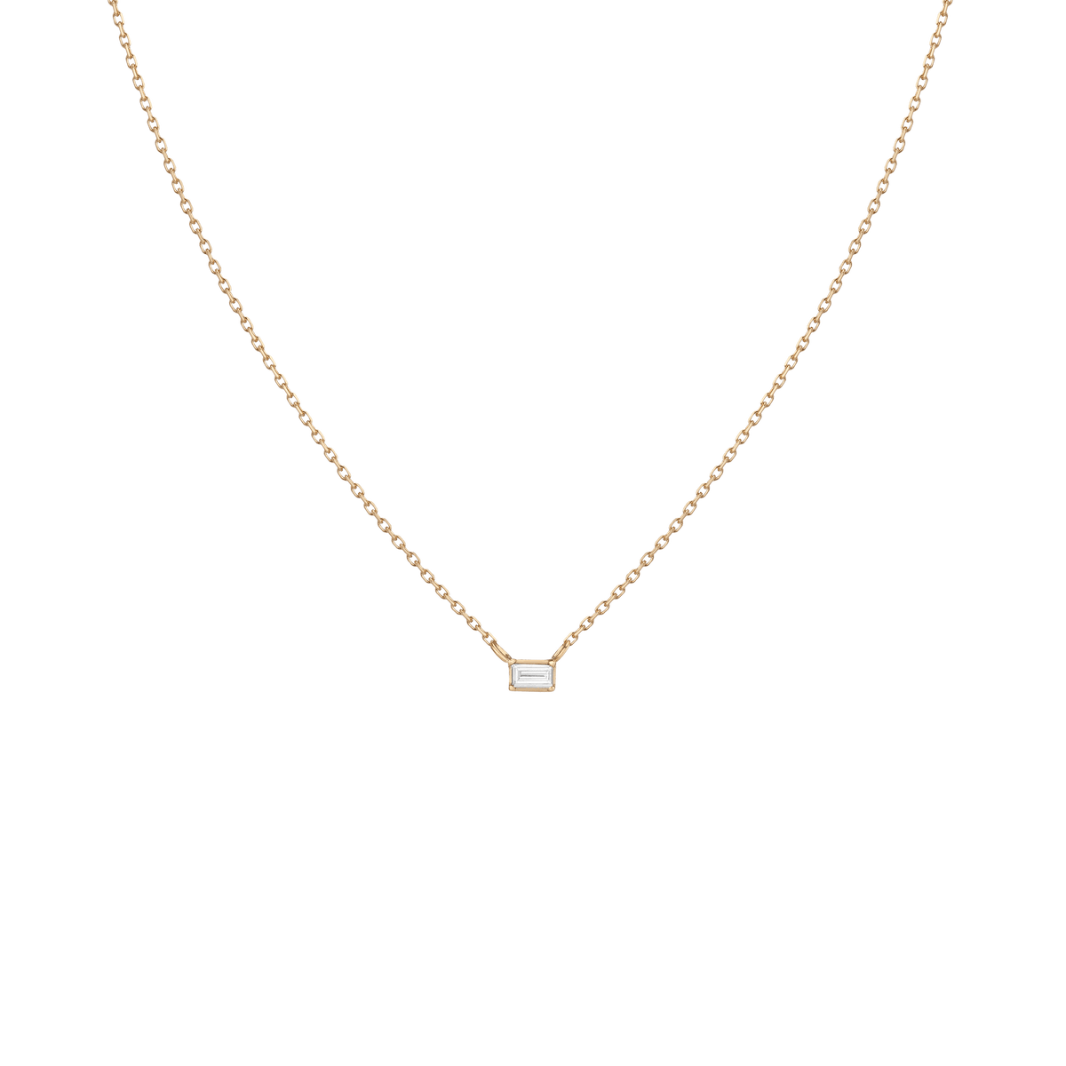 Solo Baguette Diamond Necklace Yellow Gold 14K 18K First