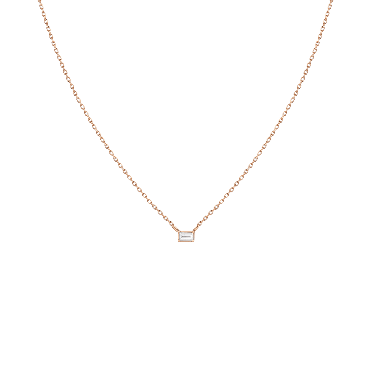 Solo Baguette Diamond Necklace Rose Gold 14K 18K First