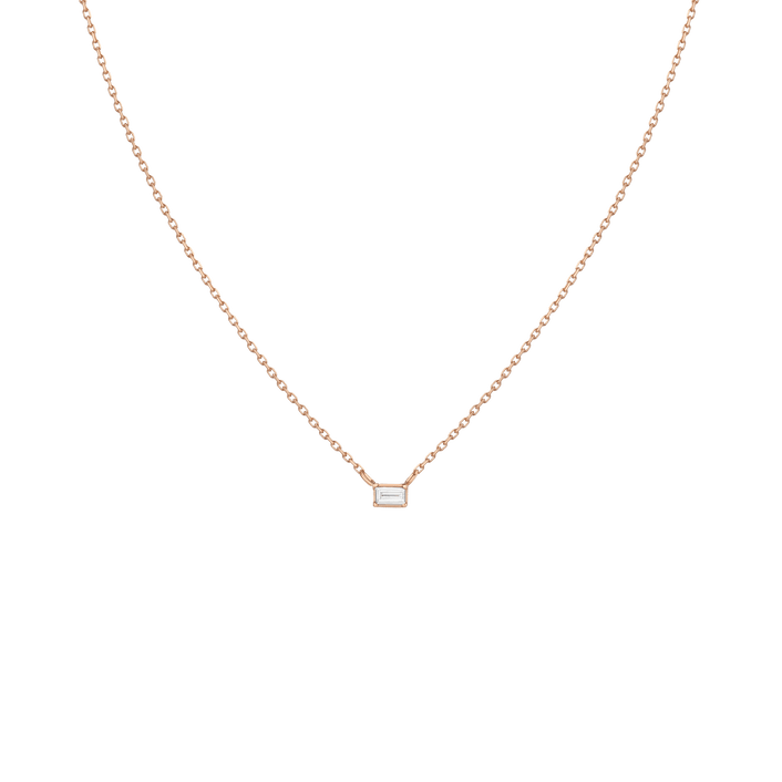 Solo Baguette Diamond Necklace Rose Gold 14K 18K First