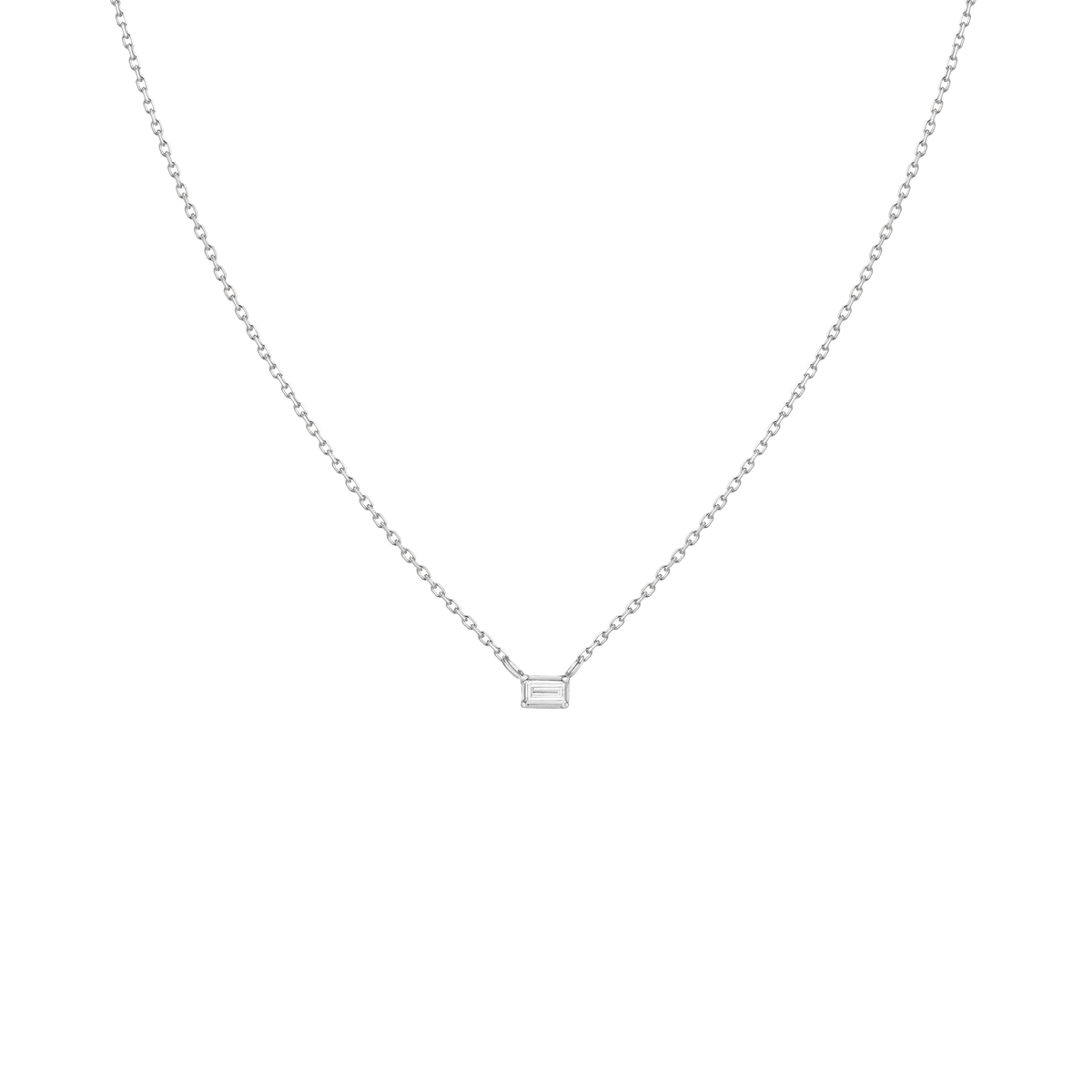 Solo Baguette Diamond Necklace White Gold 14K 18K First