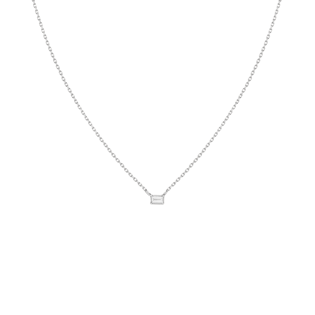 Solo Baguette Diamond Necklace in Yellow, Rose or White Gold