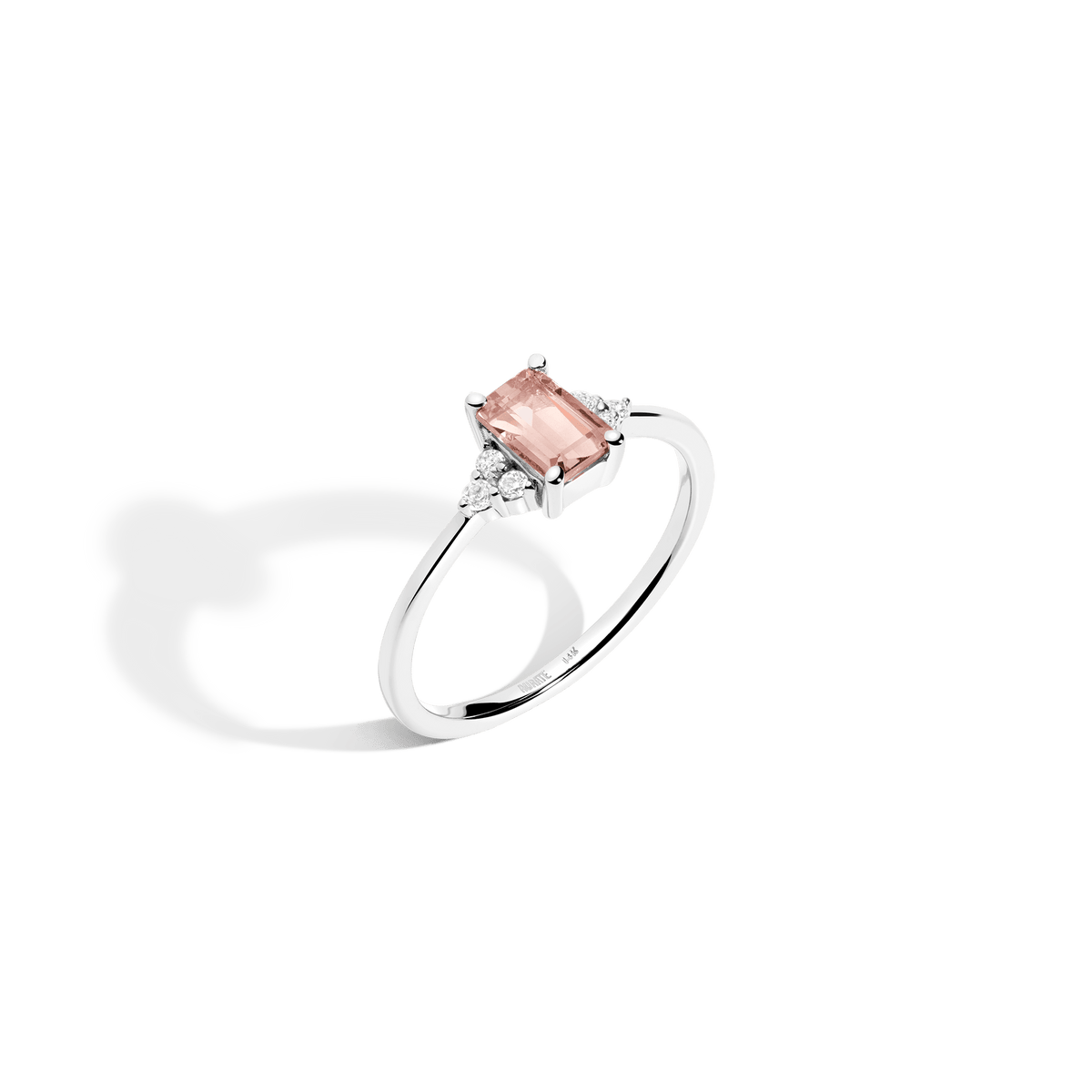 Vintage Emerald Cut Ring Vermeil 14K 18K White Gold Pink Morganite