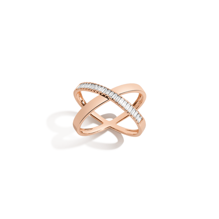 Bold Half Diamond Baguette X Ring