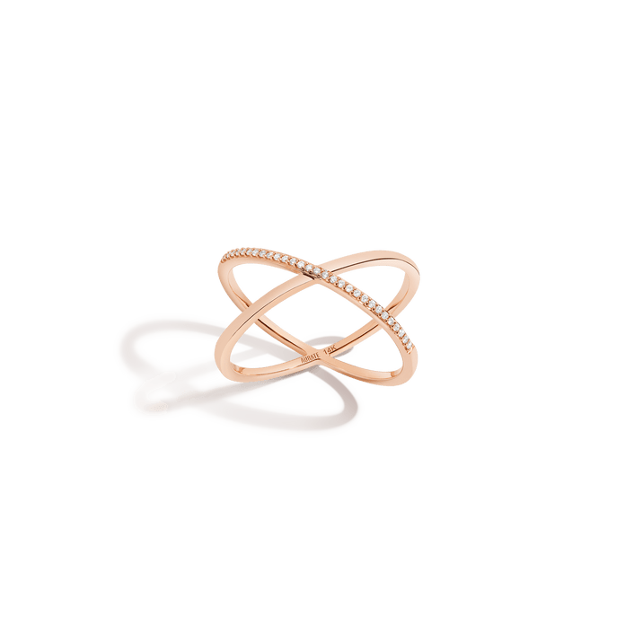 Petite Half Diamond X Ring 14k 18k Rose Gold First