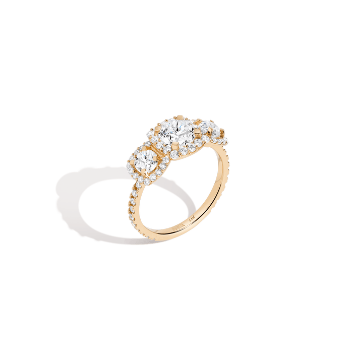 Pavé Round Tri-Diamond Ring