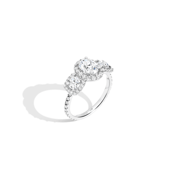Pavé Oval-Cut Tri-Diamond Ring