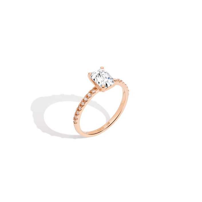 Pavé Emerald Cut Solitaire Diamond Ring 14K 18K Platinum Rose Gold Lab-grown Natural First