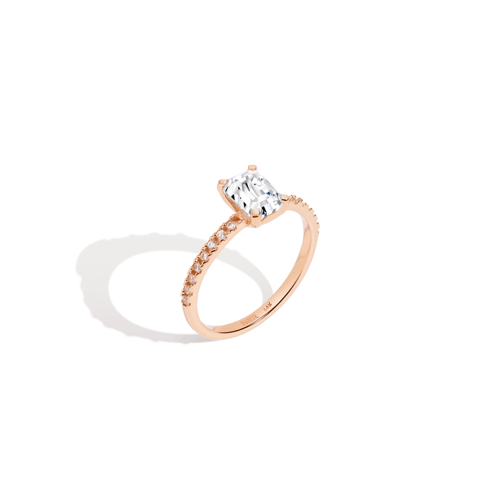 Pavé Emerald-Cut Solitaire Diamond Ring