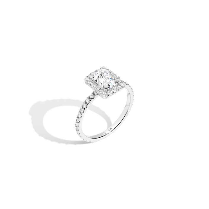 Pavé Emerald-Cut Halo Diamond Ring