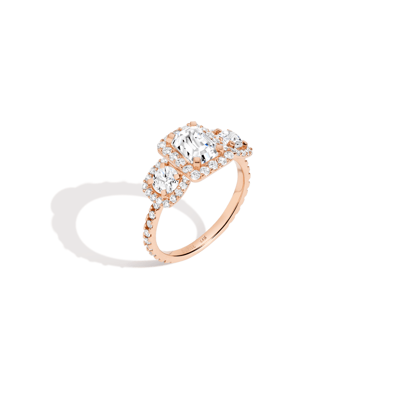 Pavé Emerald Tri Diamond Ring