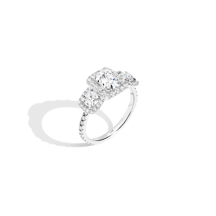 Pavé Emerald Tri-Diamond Ring