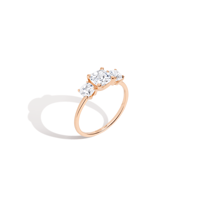 Cushion Cut Tri-Diamond Ring 14K 18K Platinum Rose Gold Lab-grown Natural First