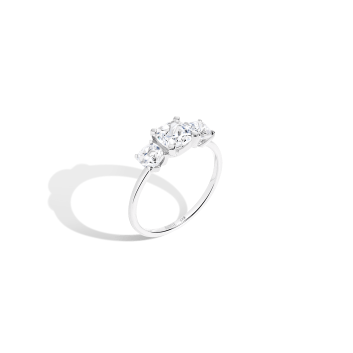 Cushion Cut Tri-Diamond Ring