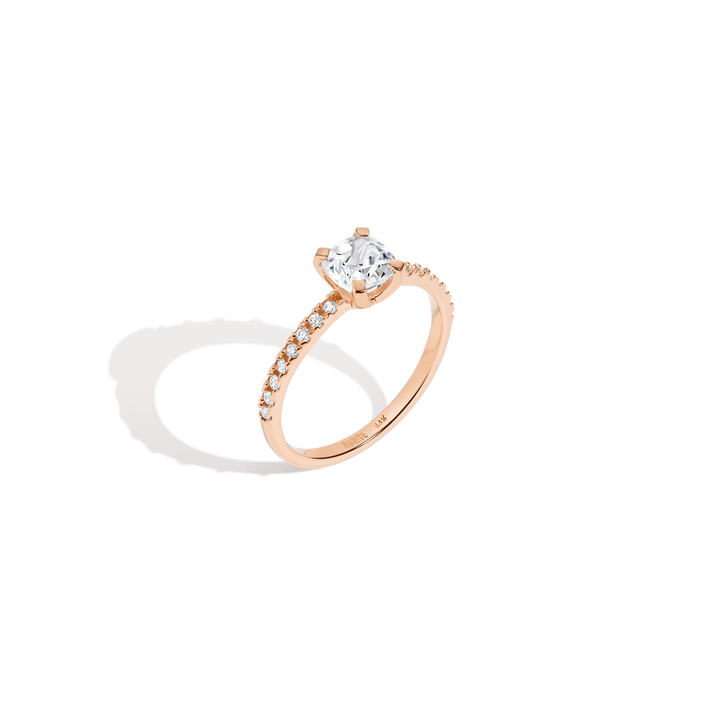 Pavé Cushion Cut Solitaire Diamond Ring 14K 18K Platinum Rose Gold Lab-grown Natural First