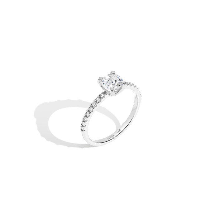 Pavé Cushion Cut Solitaire Diamond Ring 14K 18K Platinum White Gold Lab-grown Natural First