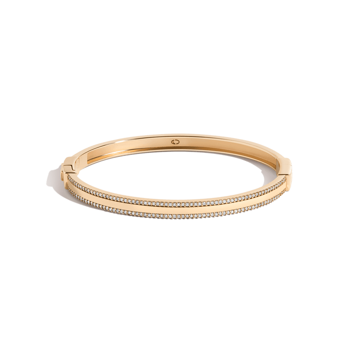 Pavé Lined Gold Hinged Bracelet Vermeil 14K 18K Yellow Gold S/M M/L