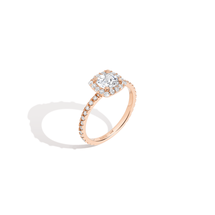 Pavé Cushion Cut Halo Diamond Ring 14K 18K Platinum Rose Gold Lab-grown Natural First