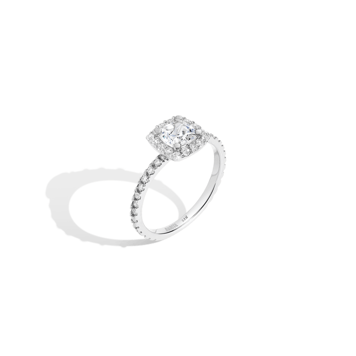 Pavé Cushion Cut Halo Diamond Ring 14K 18K Platinum White Gold Lab-grown Natural First