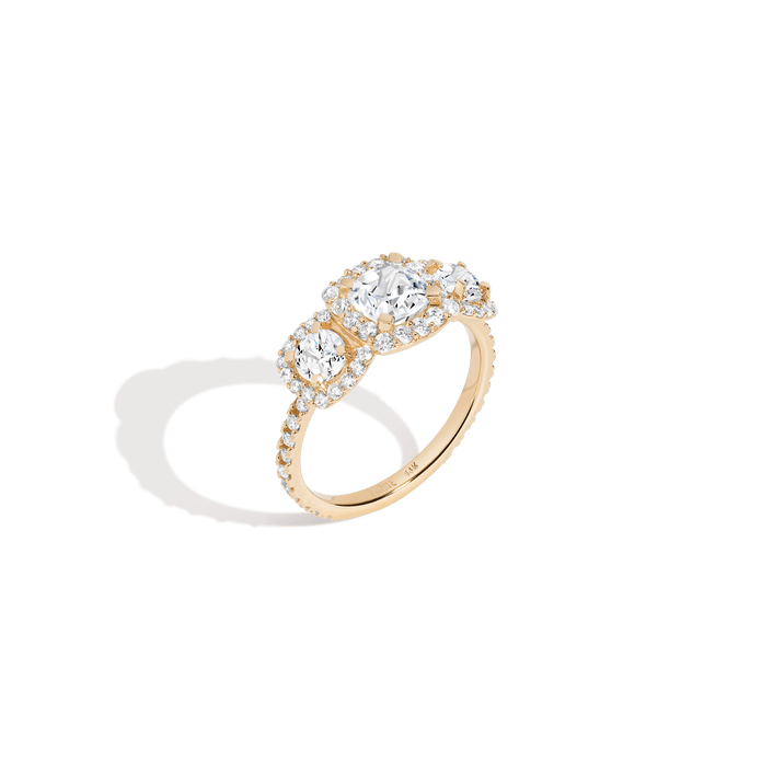 Pavé Cushion Cut Tri-Diamond Ring