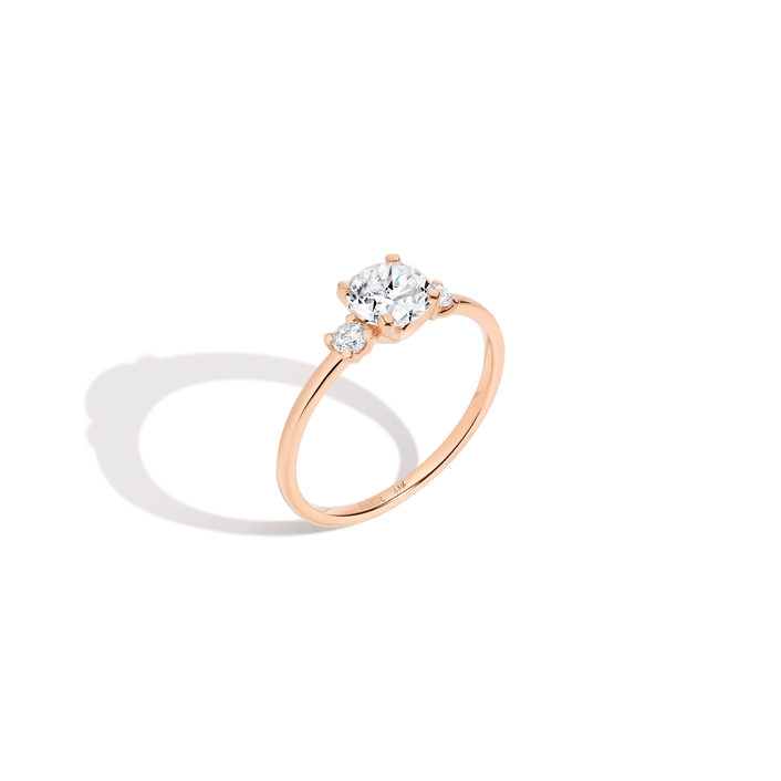 Round Tri-Diamond Ring 14K 18K Platinum Rose Gold Lab-grown Natural First