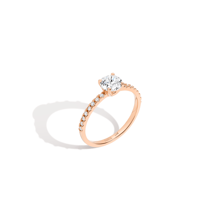 Pavé Round Solitaire Diamond Ring 14K 18K Platinum Rose Gold Lab-grown Natural First