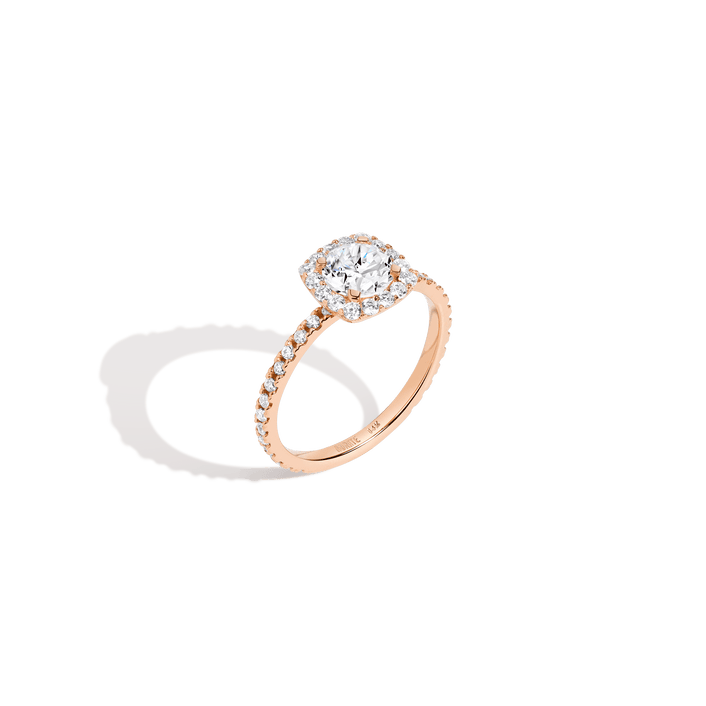 Pavé Round Halo Diamond Ring 14K 18K Platinum Rose Gold Lab-grown Natural First