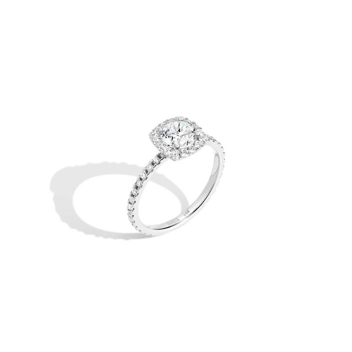 Pavé Round Halo Diamond Ring 14K 18K Platinum White Gold Lab-grown Natural First