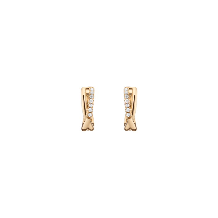 Diamond Crossover Huggie Earrings 14k 18k Yellow Gold Single Pair 15mm